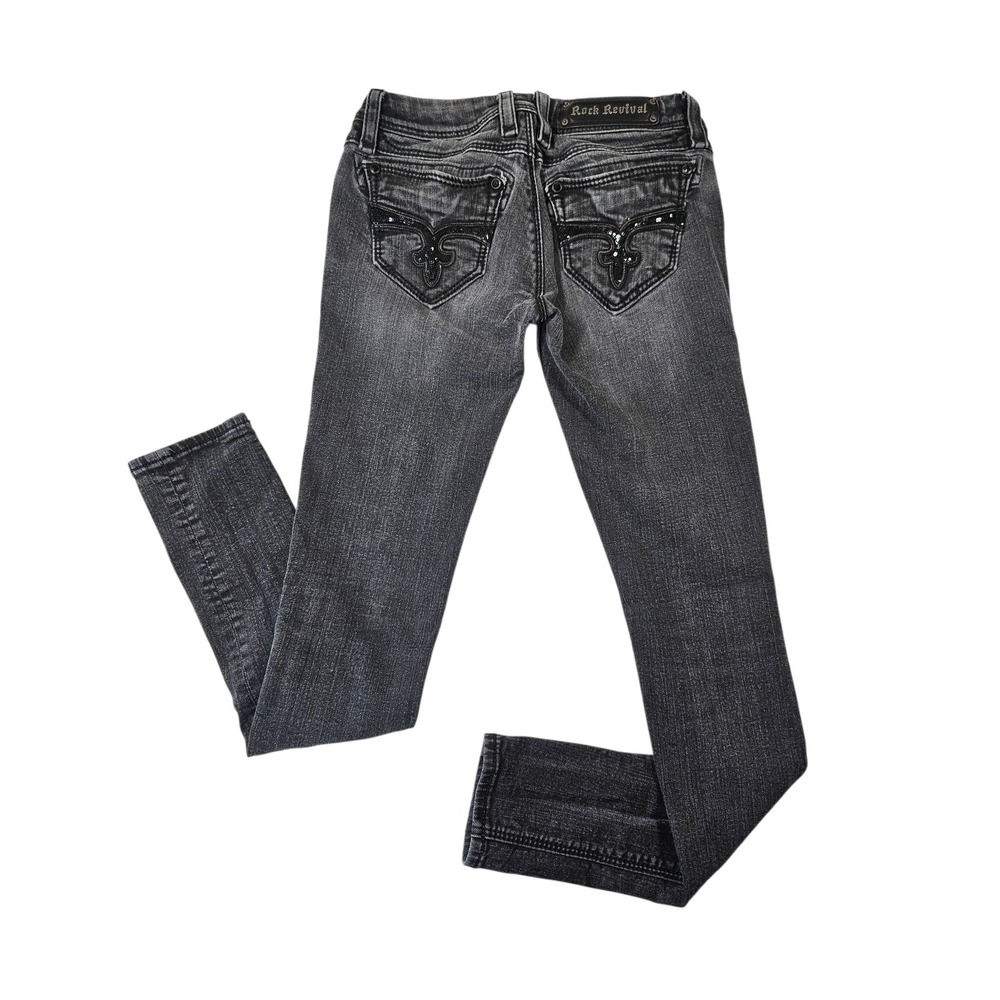 Rock Revival Embellished Charcoal Black Skinny Jeans Bling Y2K Indie Sleaze